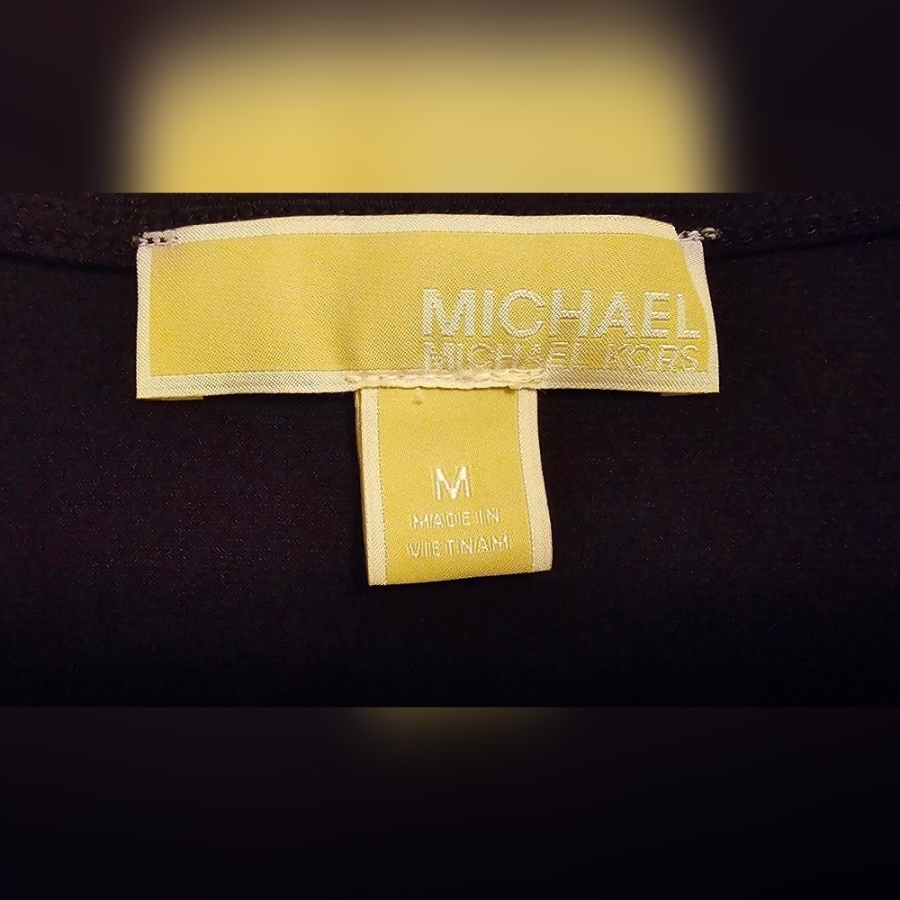 Michael Kors Black Cutout Ladder Sleeve Top | Gold Logo Detail - Picture 3 of 4